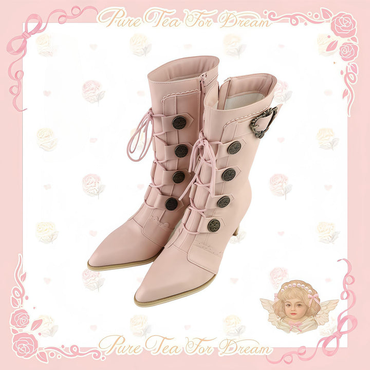 Pure Tea For Dream~Oakmoss~Classic Lolita Boots Pointed Toe Lolita Shoes (35 36 37 38 39 40) 41834:718068