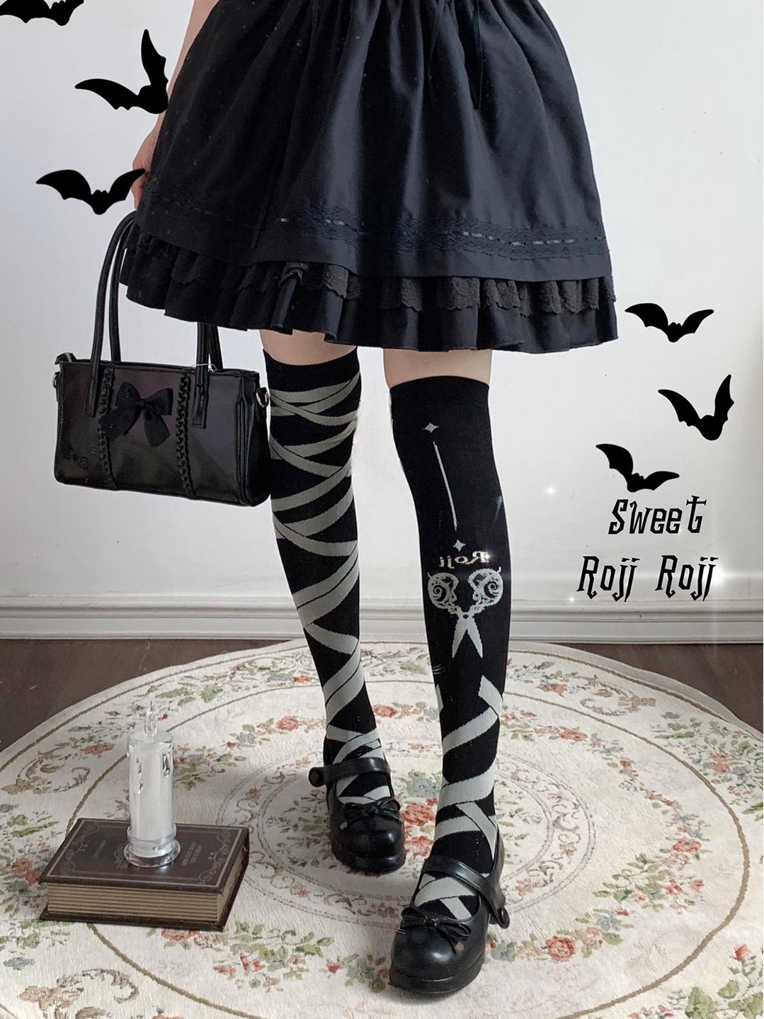 Roji Roji - Gothic Lolita Over-Knee Socks, Scissors Print 44190:798342