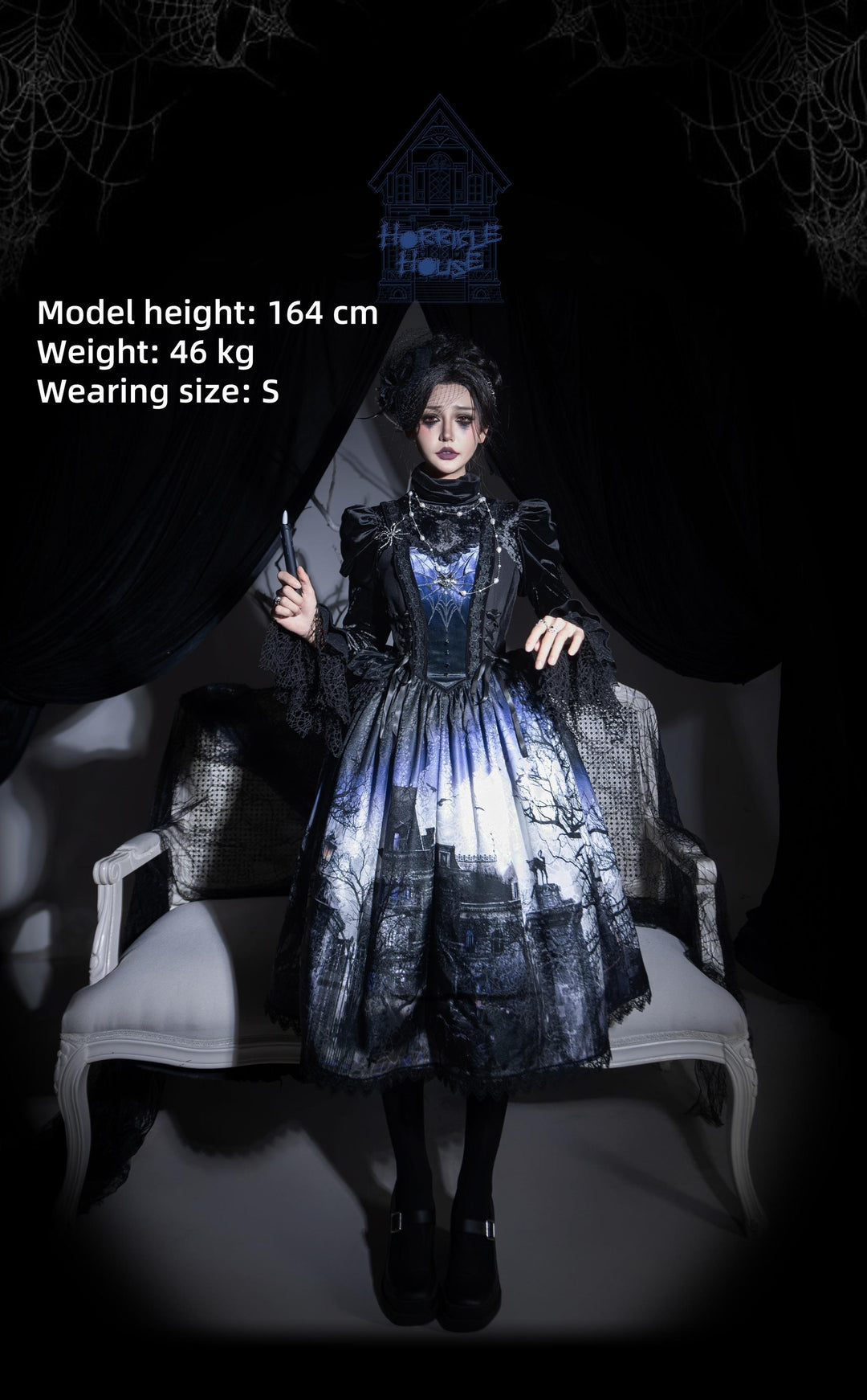 LilithHouse~Horror House~Gothic Lolita JSK with Spooky Castle Print