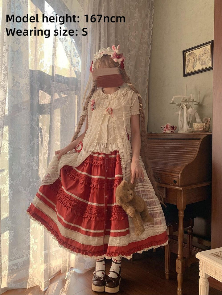 Miss Point~Cat Rose Tea~Elegant Lolita SK Pure Cotton Open-front Skirt 42142:728330