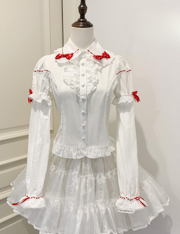 Mengfuzi~Strawberry~Sweet Lolita White Shirt with Detachable Sleeves