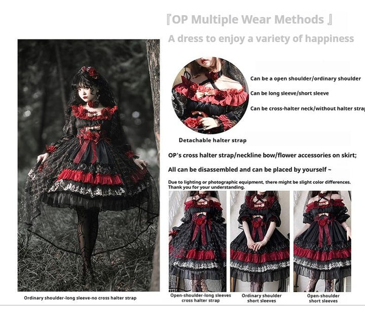 Uncle Wall Original~Night of Berea~Gothic Lolita OP Black and Red Lolita Dress