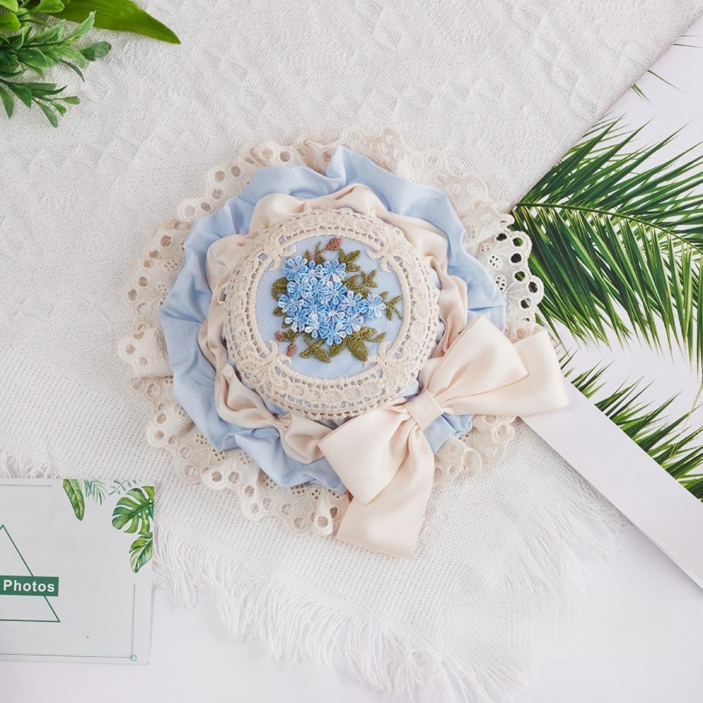 Sugar Time - Sweet Lolita Top Hat, Floral Embroidery Milky Blue