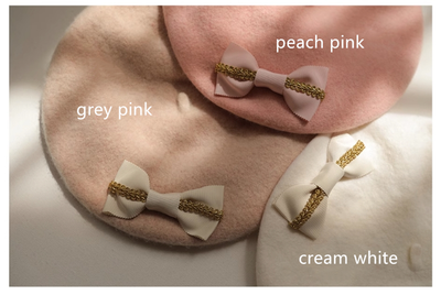 (Buyforme)SweetDreamer~Double Bow Beret Painter Wool Hat adjustable cream white 