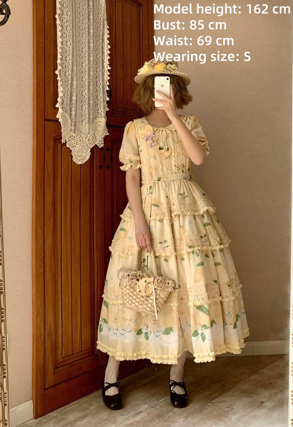 Miss Point~Lemon Chick~Country Lolita Printed OP With Button Front 42984:760416