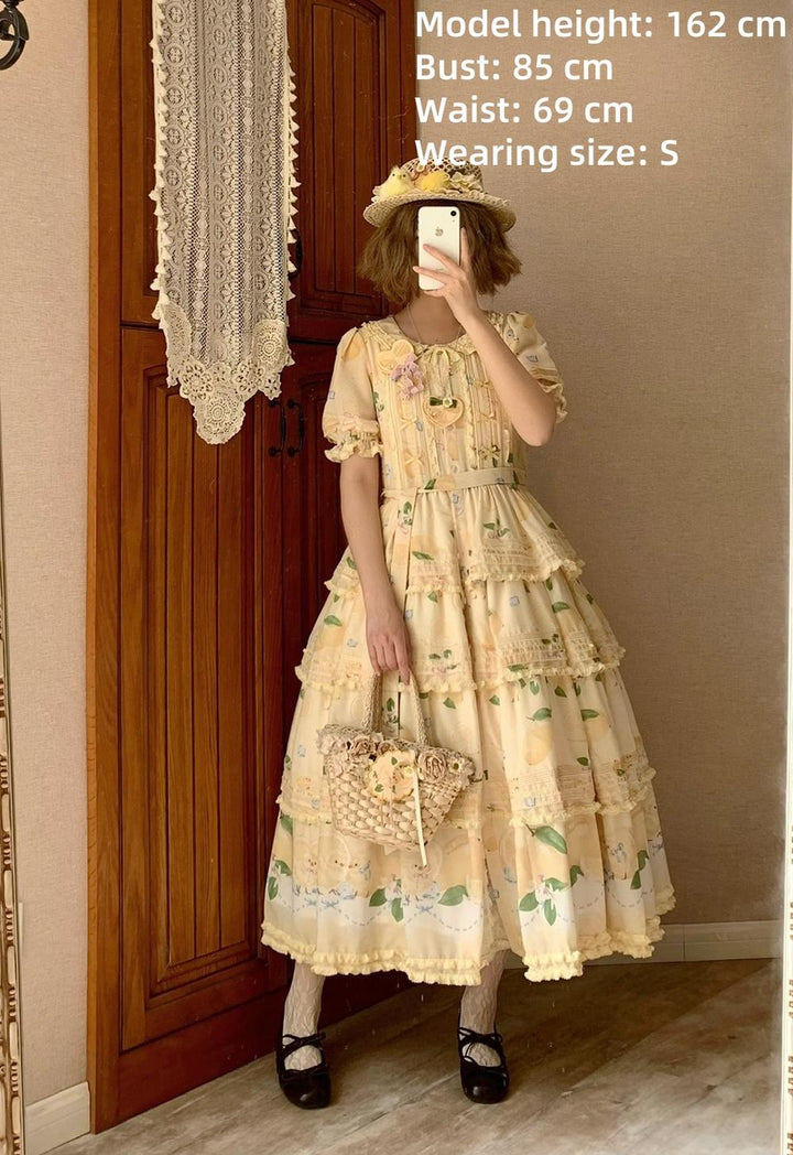 Miss Point~Lemon Chick~Country Lolita Printed OP With Button Front 42984:760416