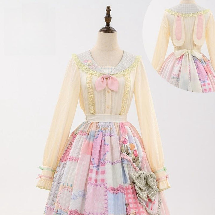 Mewroco~Country Patchwork~Sweet Lolita Dress Set Print OP SK Shirt and Camisole (L M S XL) 41848:718990