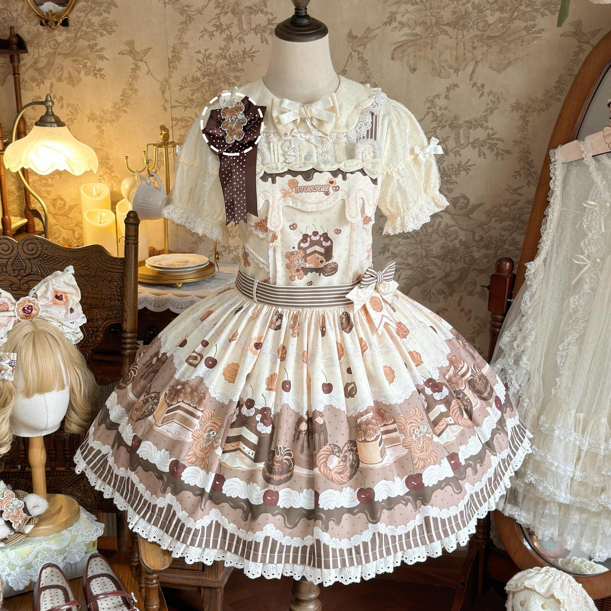 Cocoa Baker - Old School Lolita Dessert Printed OP & JSK Dress with Embroidery (L M S XL / Pre-order) 45486:851031
