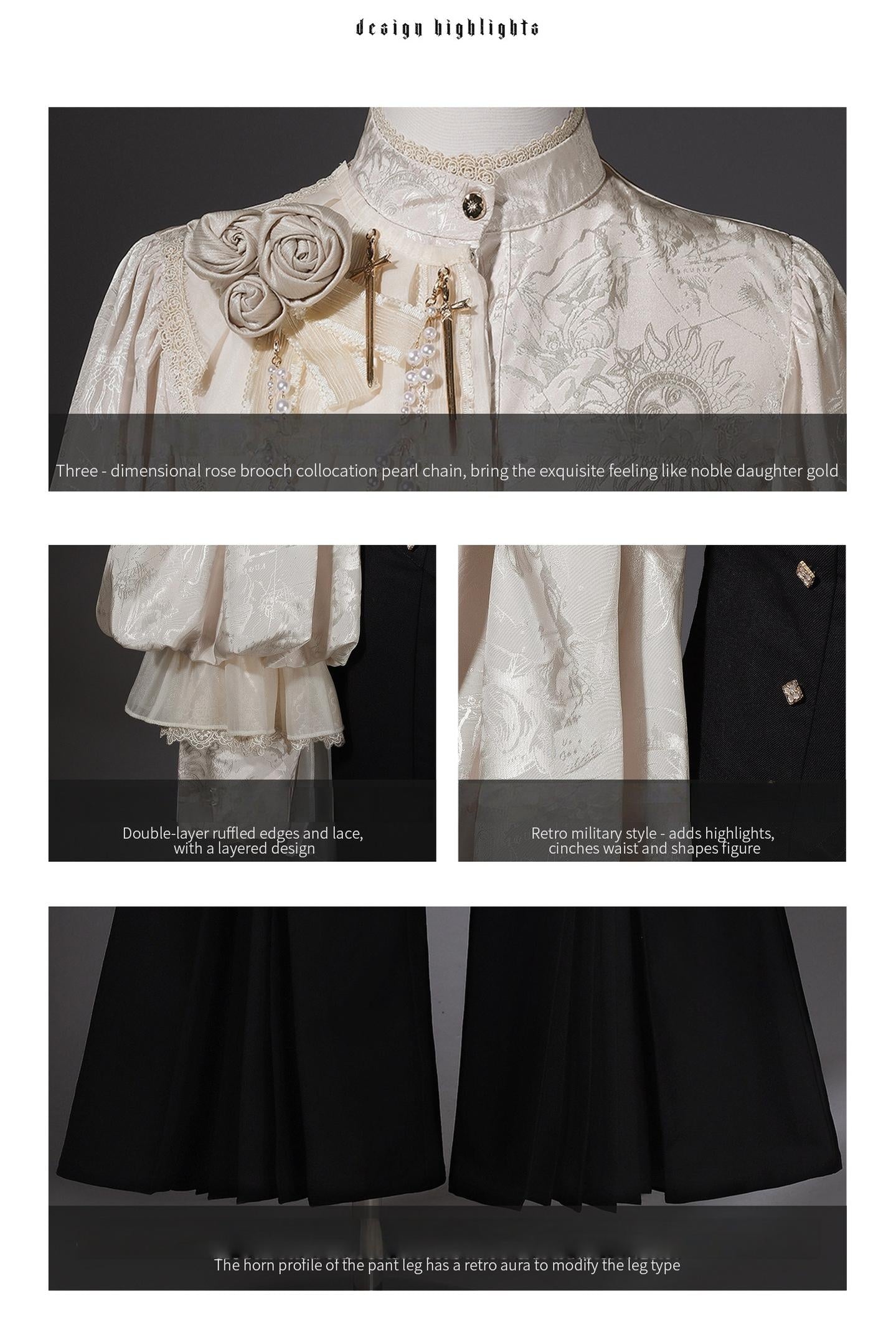 Rose and Sword - Ouji Lolita Jacquard Blouse & High Waist Pants Suit 45502:851377
