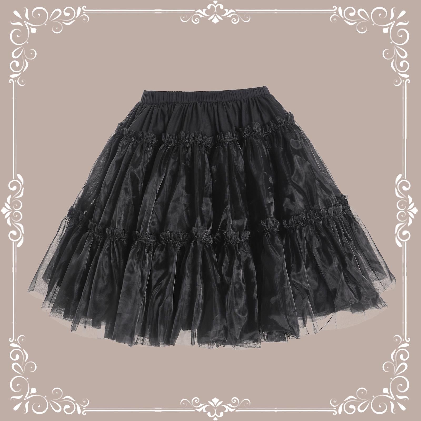 Aurora&Ariel - Black Puffy Lolita Petticoat | 18" (45cm) Length, Cotton Lining