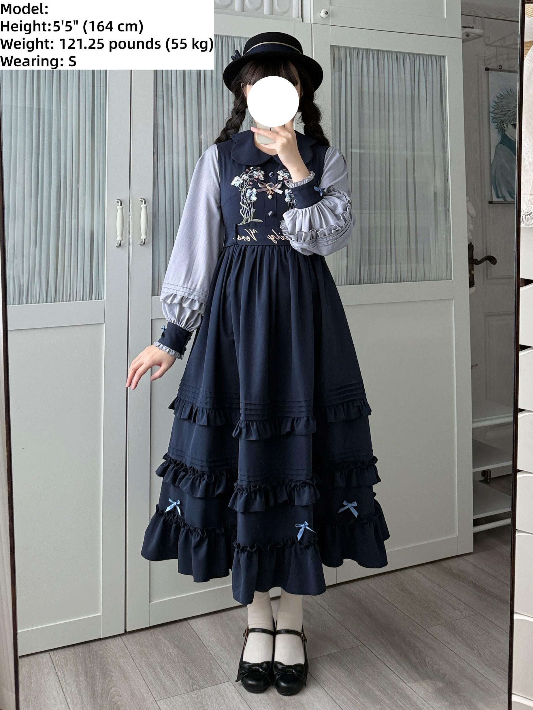 Verdant Name - High-waisted Classic Lolita Dress, Embroidered Bellflower
