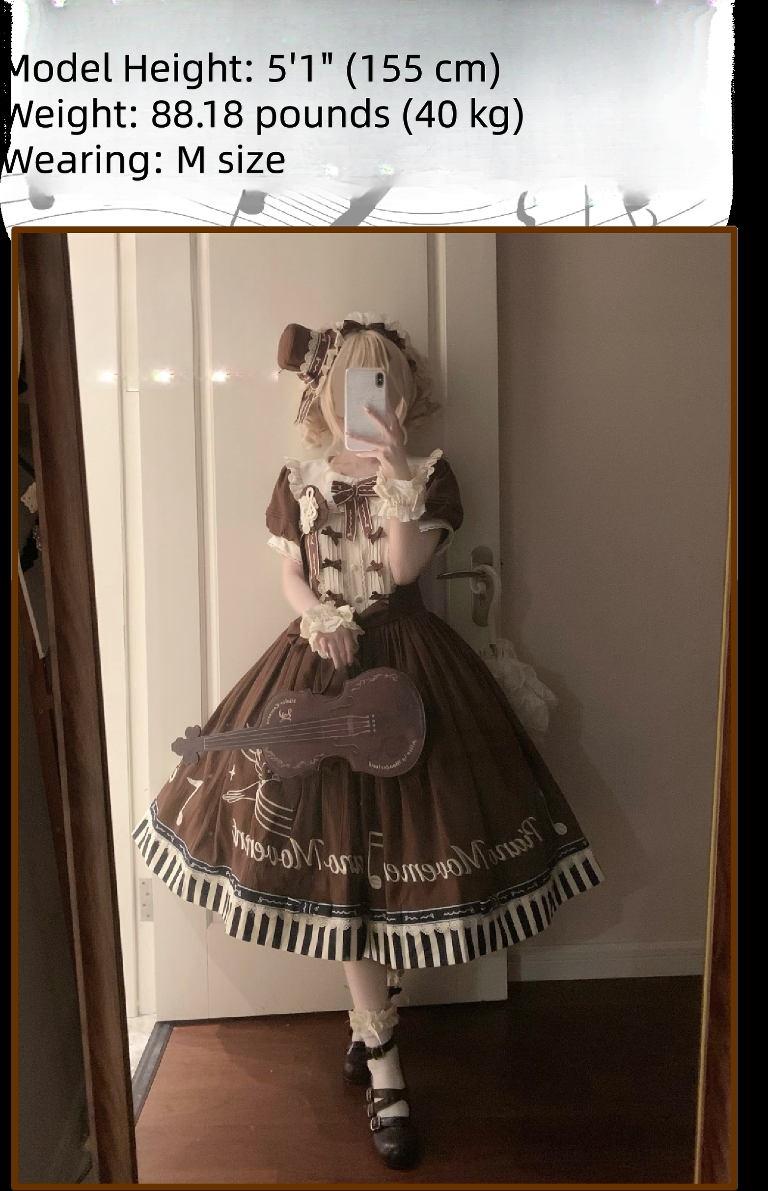 Birdsong Melody - Piano-themed Old School Lolita OP Dress, Side Pockets 45818:863273
