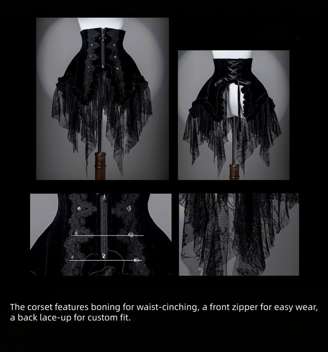 Bone Garden - Printed Gothic Lolita Skirt, Boning Corset