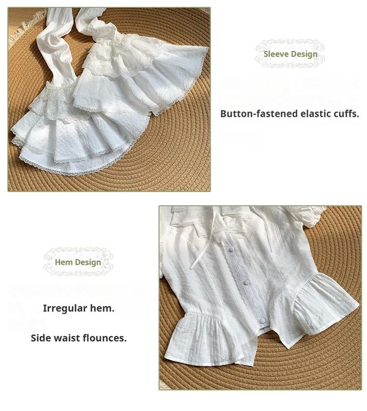 With PUJI~Anna~Classic Lolita Shirt with Lace Embroidery and Princess Sleeves