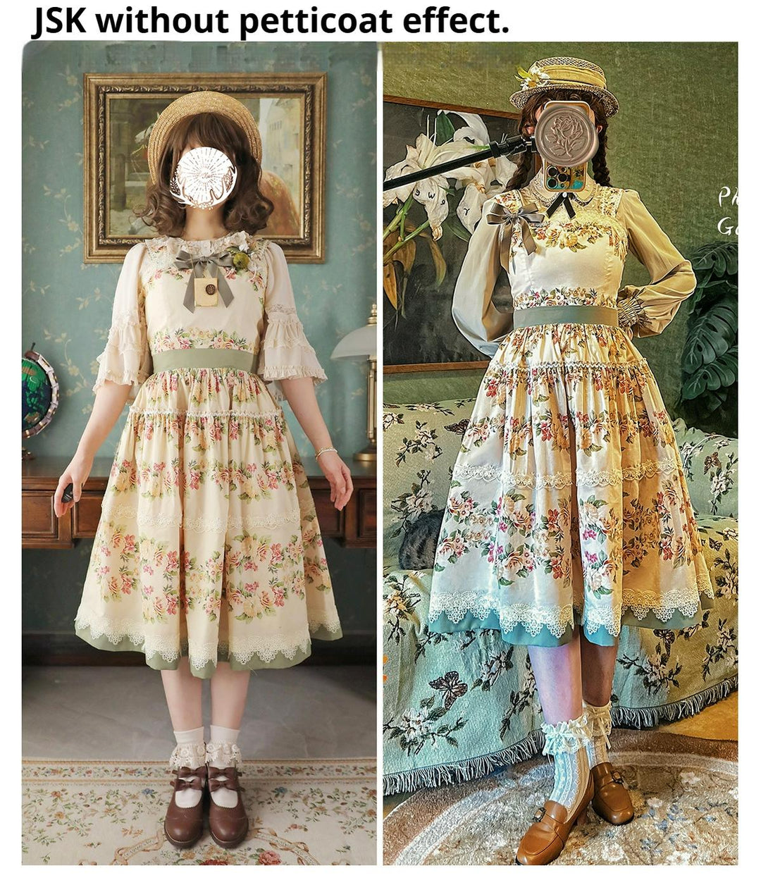 Surface Spell - Blooming Roses Over a Porch - Cotton Elegant Lolita JSK Dress, Floral Print