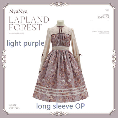 (Buyforme)NyaNya~ Lapland Forest~ Lolita Elegant Vintage Floral JSK OP Dress Pre-order (4-5 months before shipping ) Free size long sleeve OP-light purple ( with pockets on 2 sides)