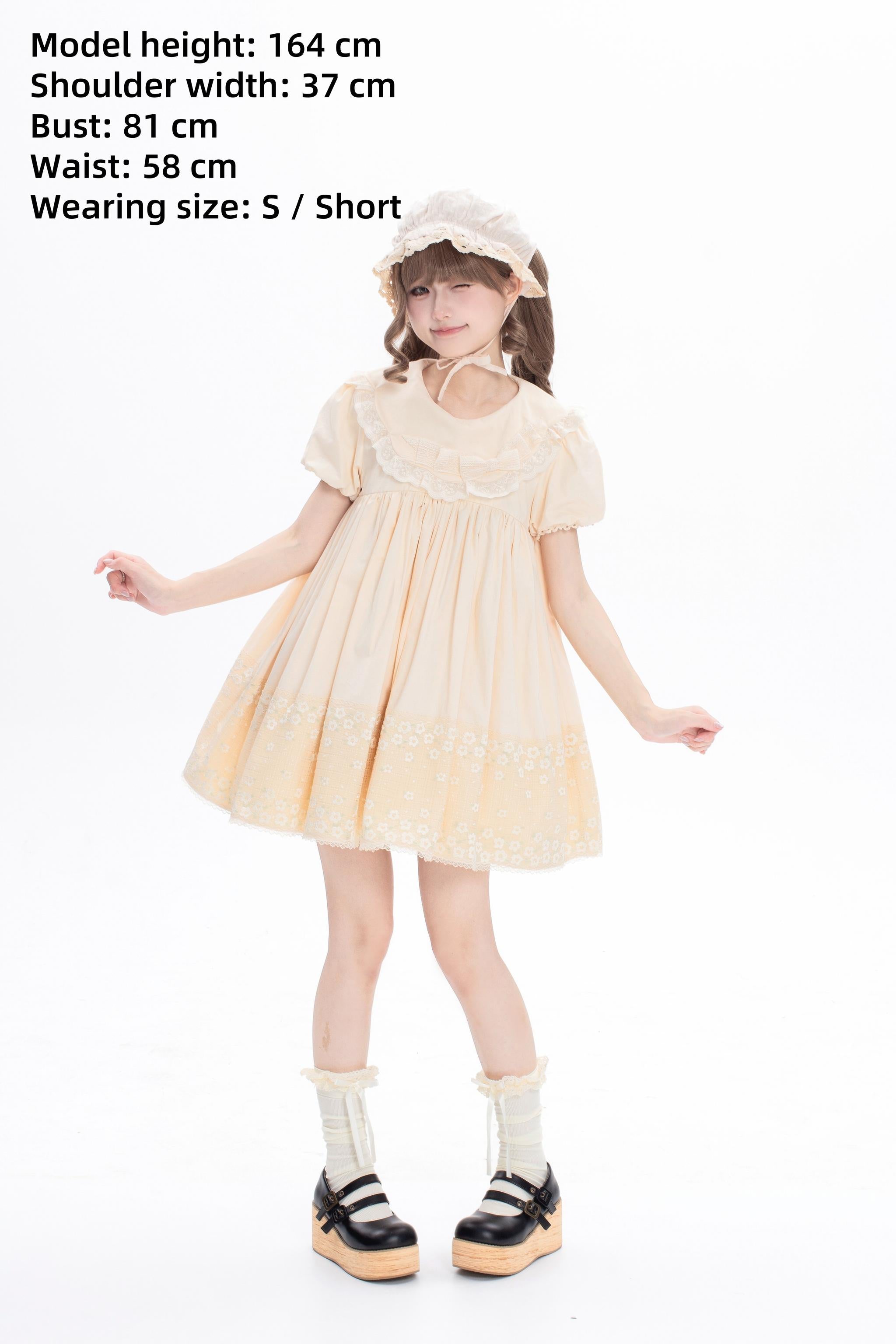 Fresh Tea Lolita - Meringue Frosting - Cotton Kawaii Lolita OP Dress with Satin Bow