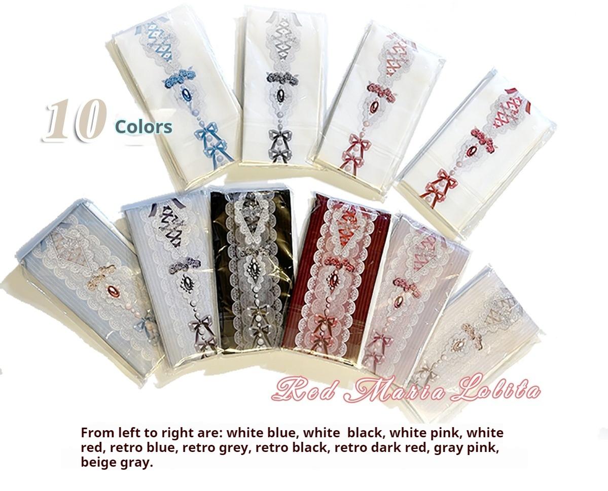 Red Maria~Classic Lolita Tights Baroque Pearl Printed Lolita Pantyhose 34236:641254