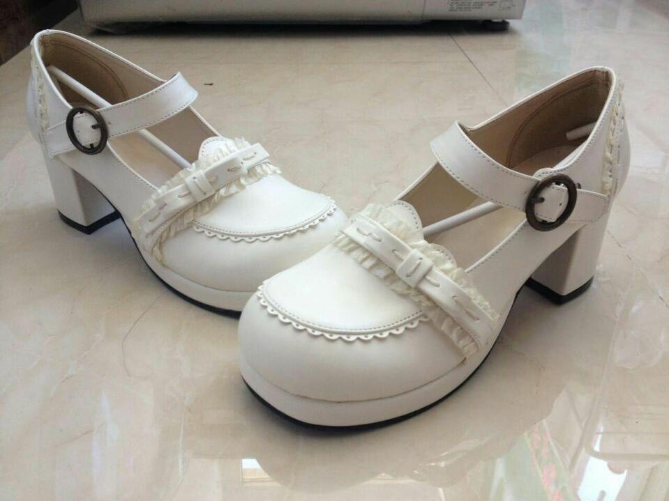 Bow Lace Customized Lolita Shoes 34 white