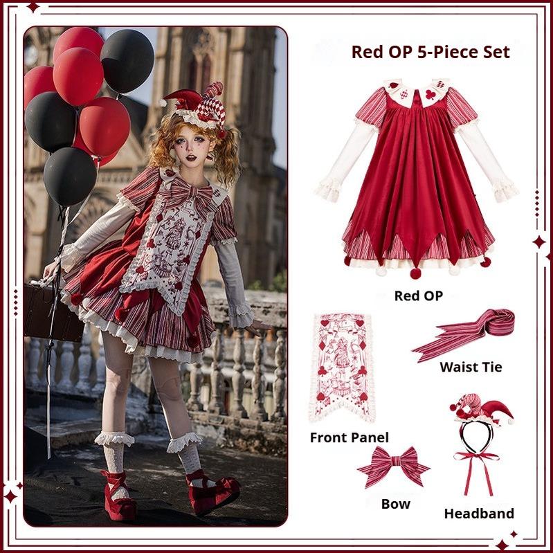 Puppet Mask - Clown Inspired Gothic Lolita OP Dress, Loose Fit (L M S) 44409:807172