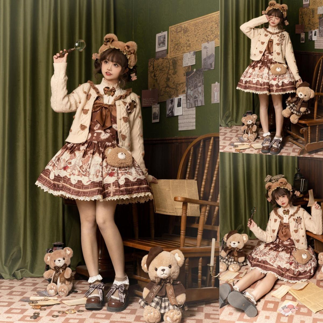 To Alice~Dear Dolls~Sweet Lolita Salopette Bear Print Dress