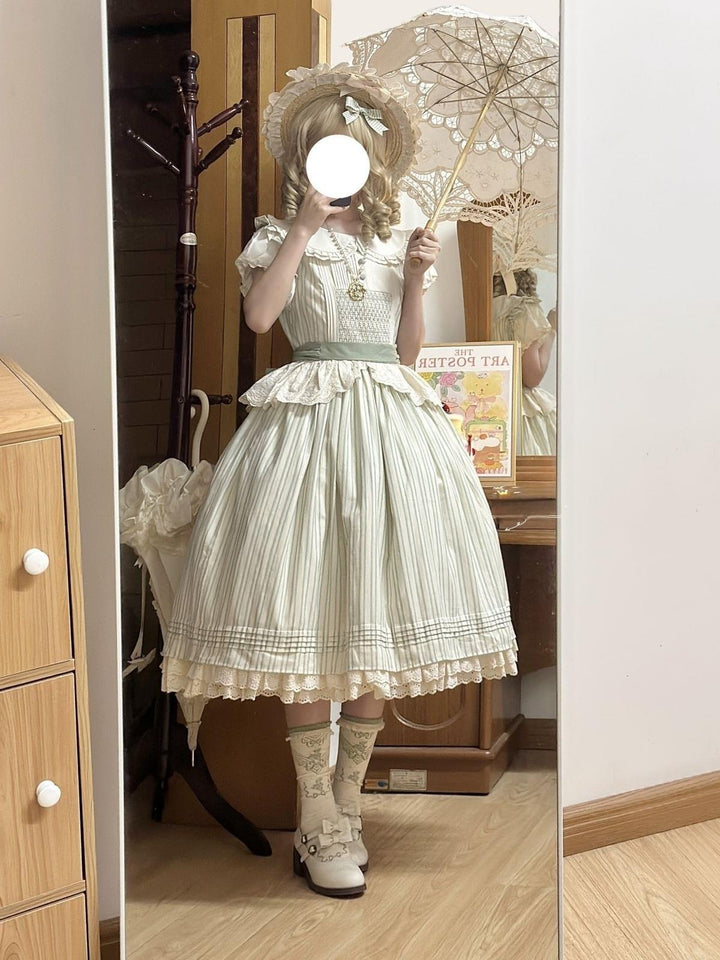 KOMOMO~Little Wild~Country Lolita OP Dress with Rattan Handbag and Hat