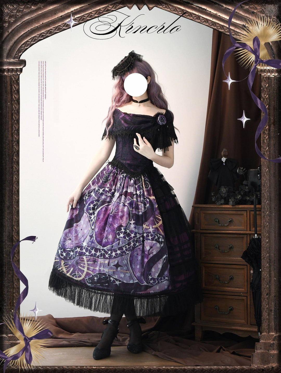 Krncrlo~Laocoon~Gothic Lolita SK Suit With Purple Snake & Apple Print 43289:772517