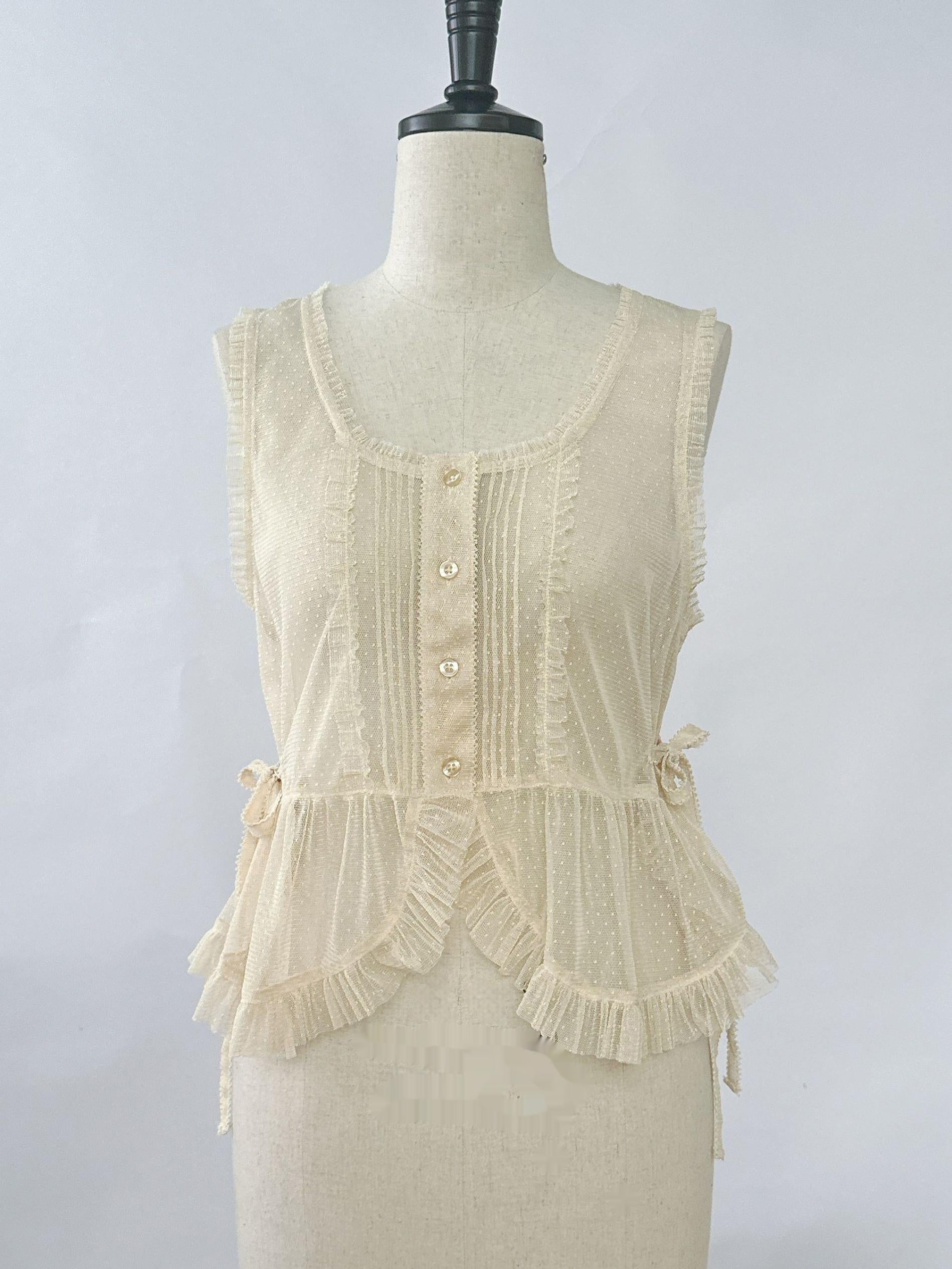 Sweet Dreamer~Antique Wall~Classic Vintage Lolita Vest Tulle Polka Dot Vest 41474:699198