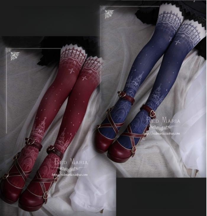 Red Maria - Snowy Night Church - Gothic Lolita Tights