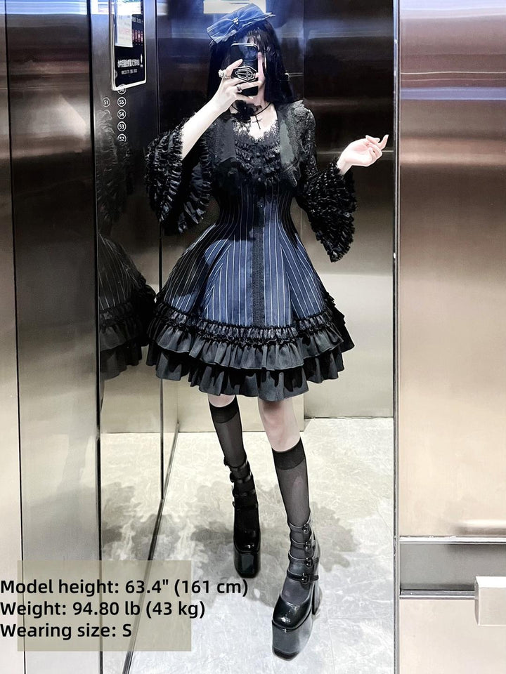 MILU ORIG - Six-Panel Gothic Lolita JSK Dress, Tiered Ruffles