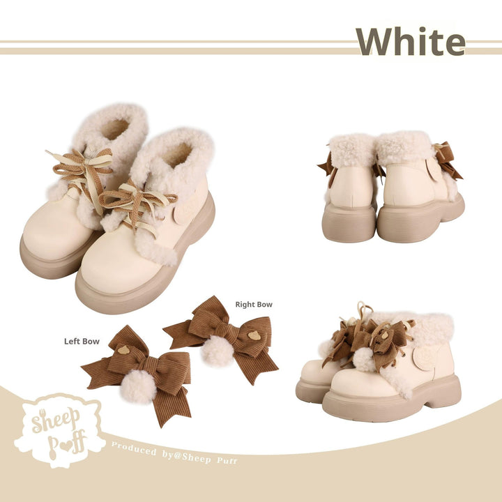 Sheep Puff~Sweet Lolita Fleece Shoes Winter Warm Snow Boots (White / 34 35 36 37 38 39 40) 40722:691876