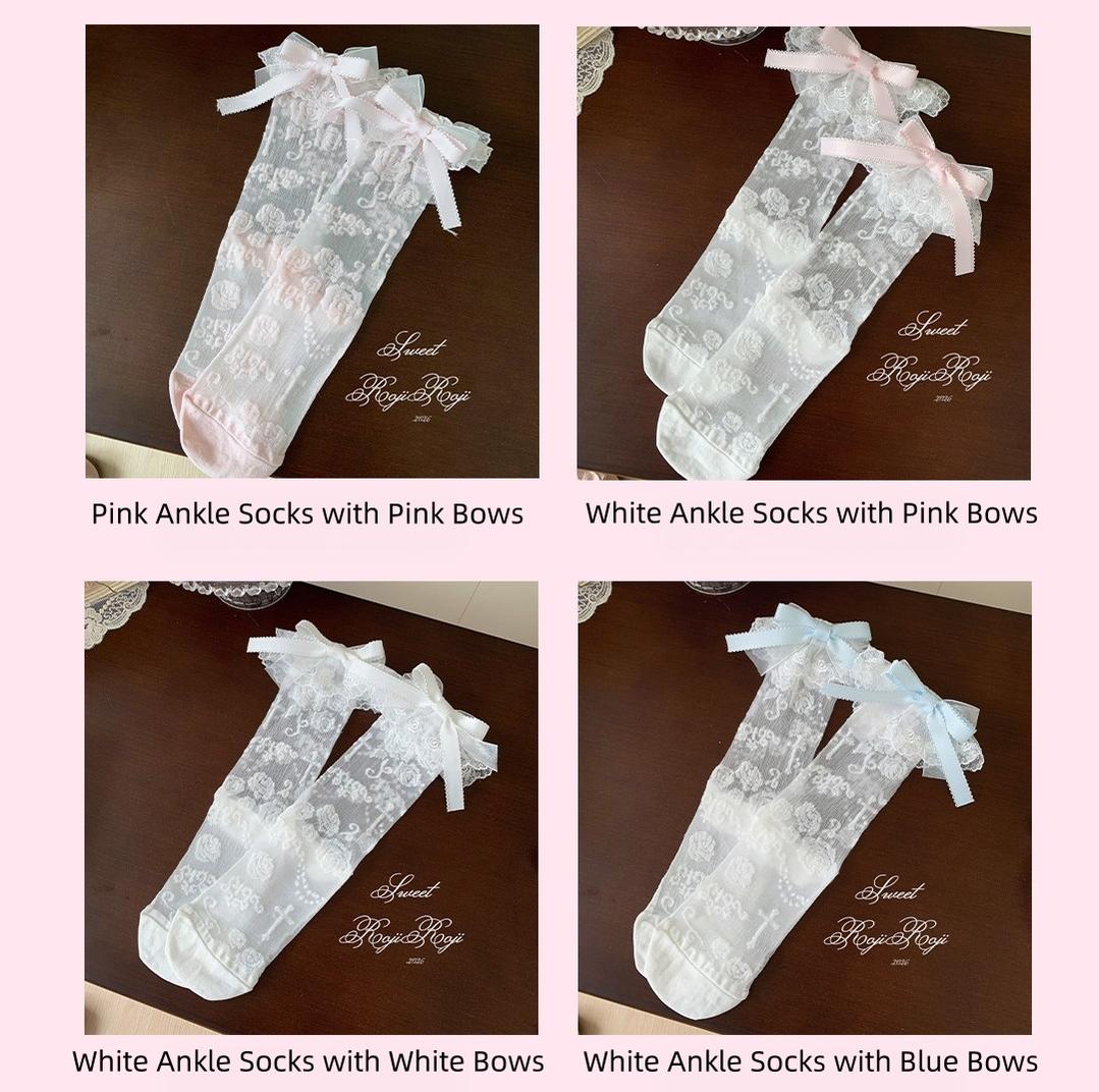 Summer Sweet Lolita Rose Jacquard Bow Socks 45682:858188