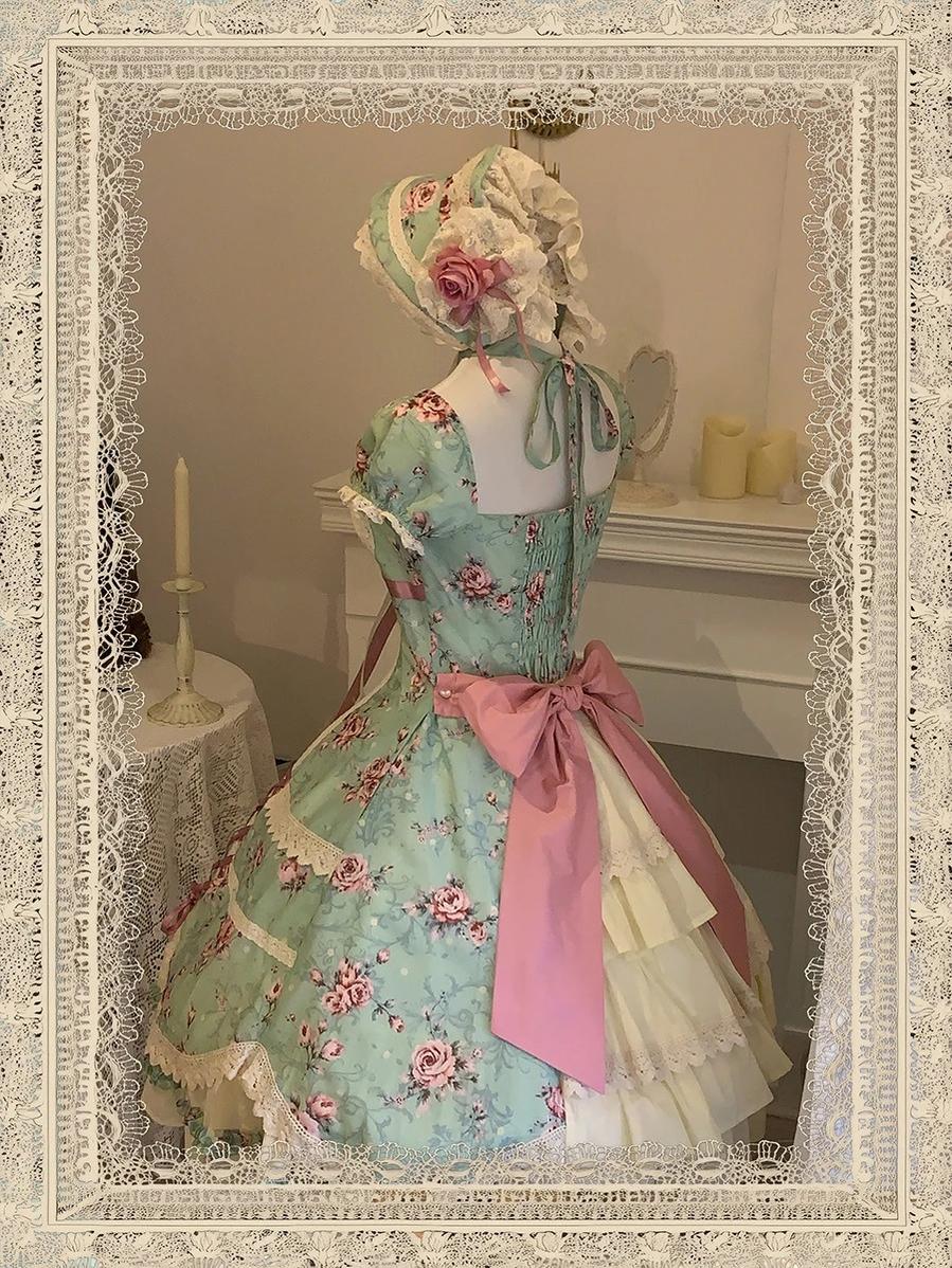 Starry Whisper - Six-panel Old School Lolita Rose Print OP Dress, Back Opening 45791:865217
