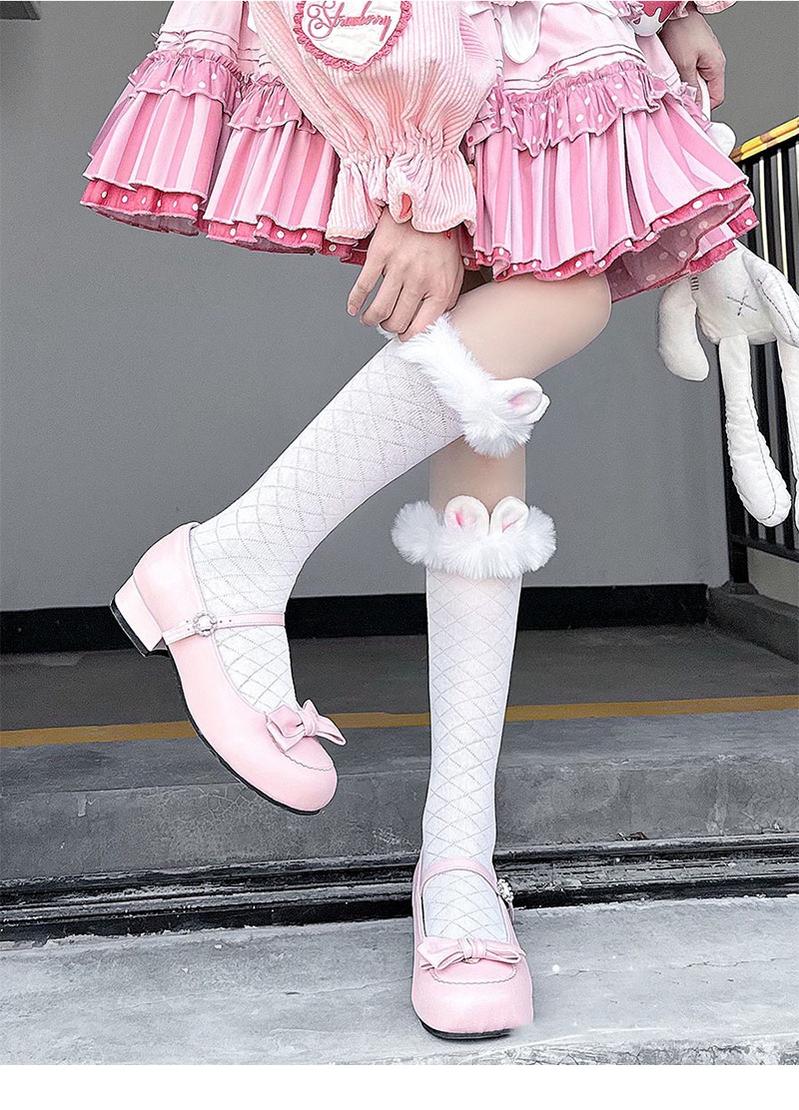 Hua Nai Cat~Winter Lolita Socks Cute Plush Lace Calf Socks   