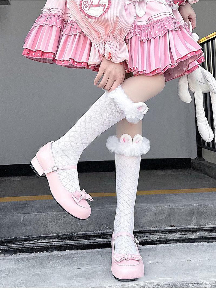 Hua Nai Cat~Winter Lolita Socks Cute Plush Lace Calf Socks   