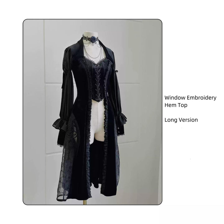 SUSIN~Night Traveler~Classic and Elegant Gothic Dress with Colorful Window Prints M Window Embroidery Hem Top only - Long 