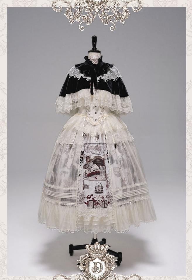 Clockwork Doll - Gothic Lolita Printed Dress, Lace & Bows 45186:839422