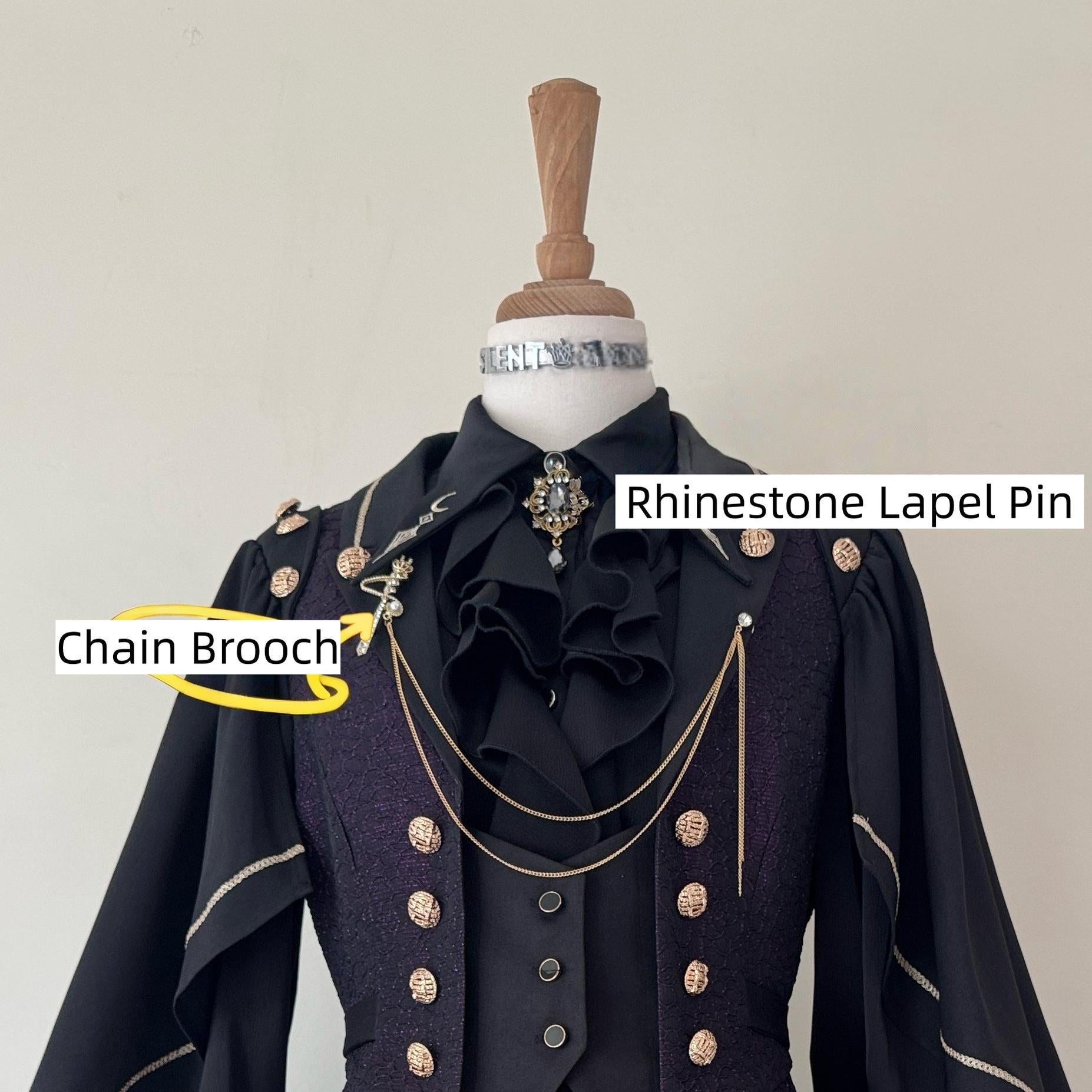 Fallen Moon Code - Retro Military Lolita Capelet-Sleeve Set: Vest, Skirt & Pants