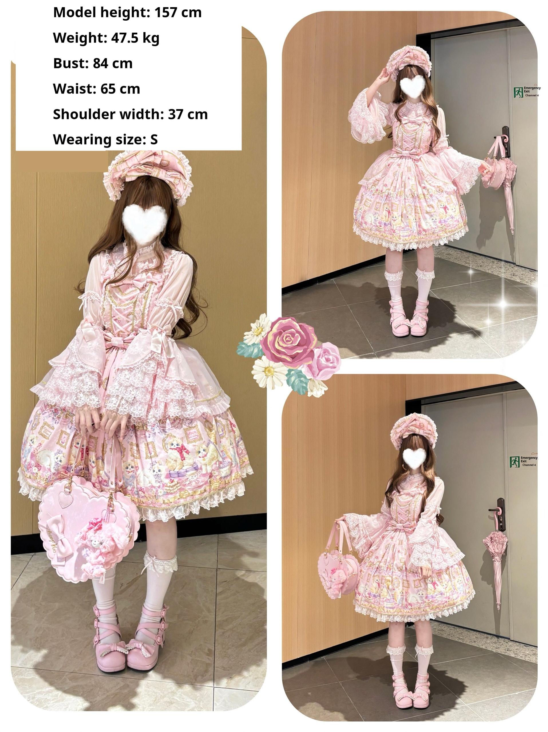 Discovering Treasures - Picture Frame Cat - Kawaii Lolita Dress Suit Cat Print JSK and OP 42605:746463