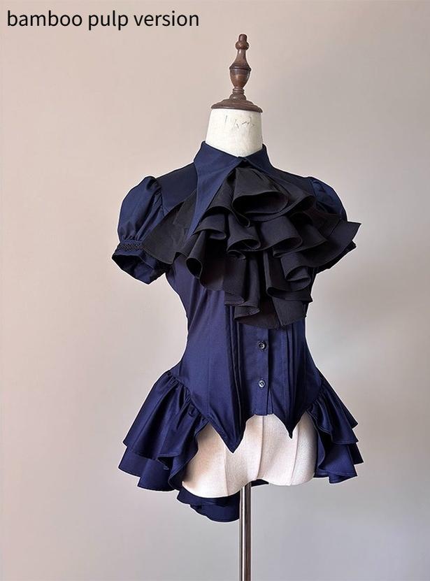 FlowerFairyDaily~Midnight Prayer~Solid Lolita Shirt with Flowing Tiered Back Hem