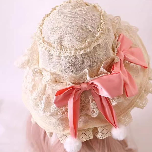 Xiaogui - Retro Lolita Hat Lace Handmade Doll Hat with Multicolor Bows