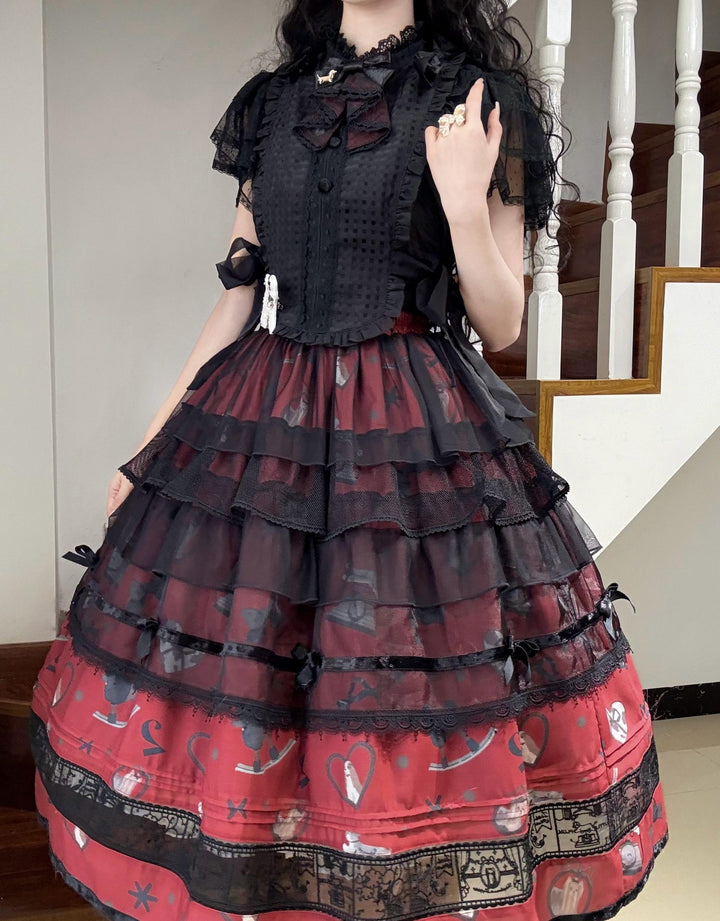 LittlePlum~Telephone Dog~Black Red Classic Lolita Dress Set with OP JSK and Skirt