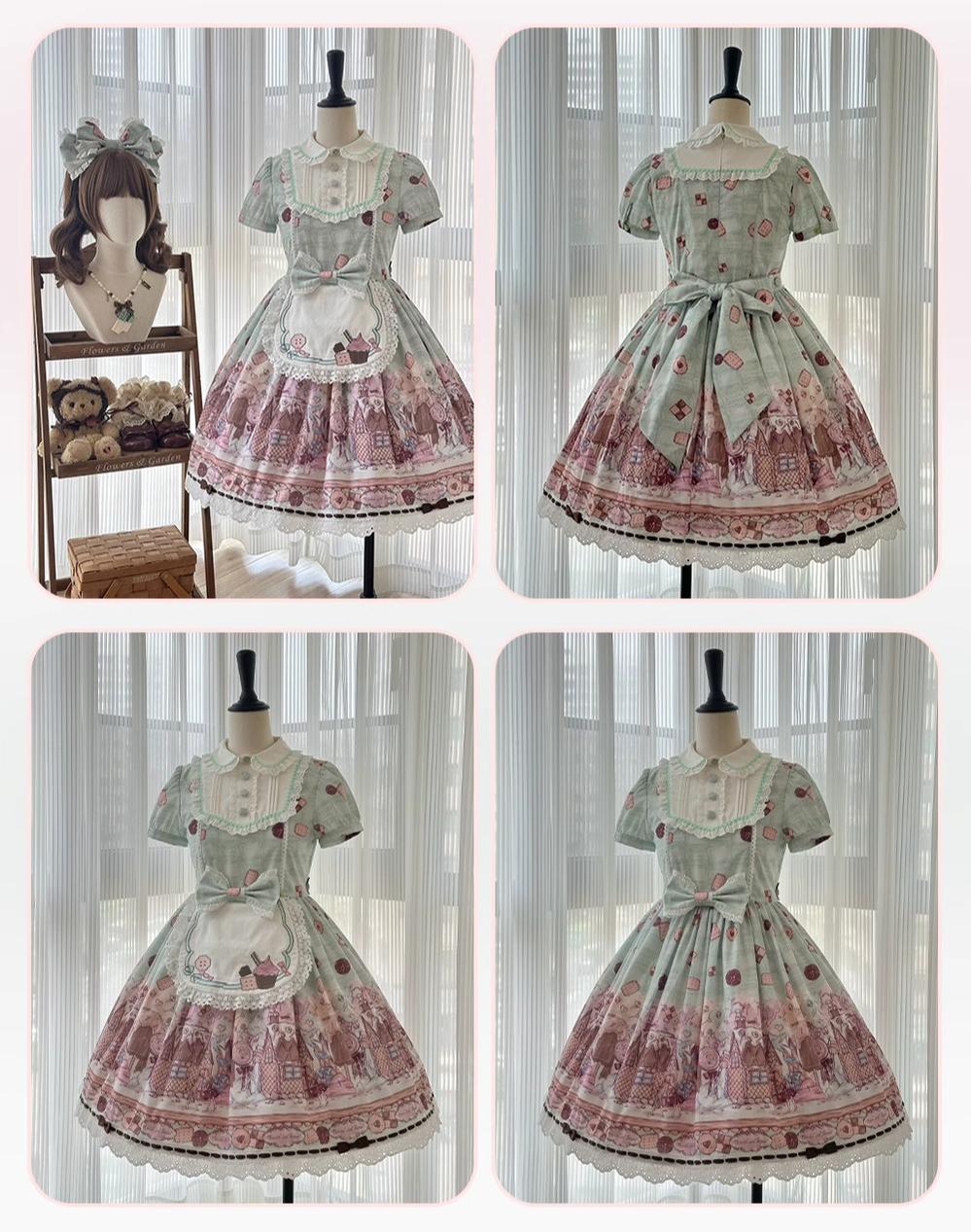 The Story of Frosting Town - Kawaii Lolita Print Dress, Detachable Apron 44387:806564