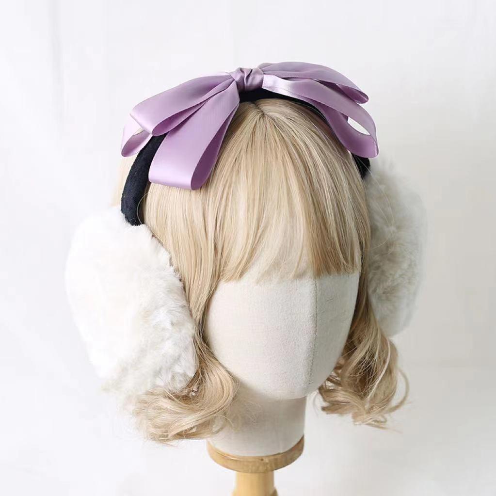 Xiaogui - Winter Lolita Earmuff Bow Plush Earmuff Ear Protector Taro Purple
