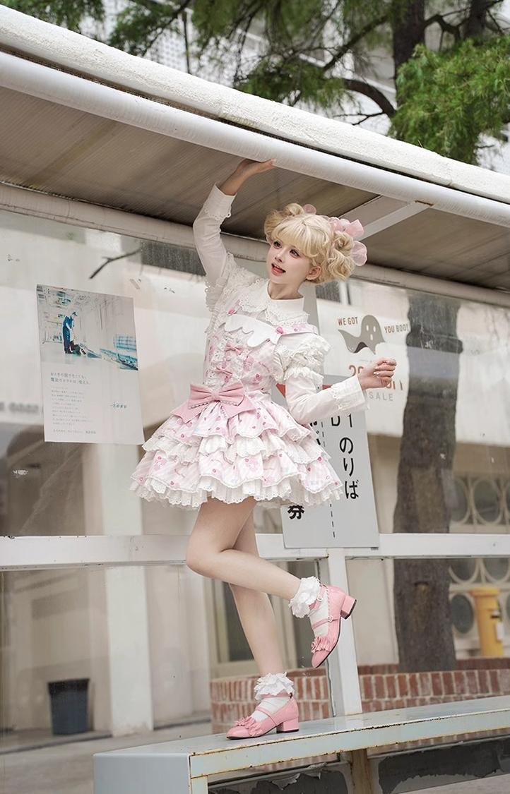 Confession Balloon~MBianyi Nuo Cream Pinafore~Sweet Lolita Loose Salopette Tiered Skirt 40690:673206