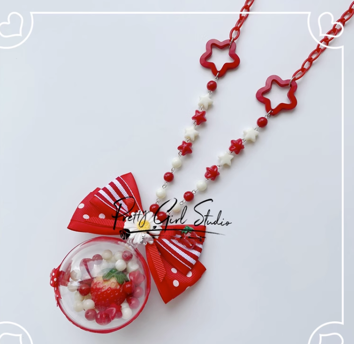 Pretty Girl Lolita~Sweet Lolita Red-Black DIY Strawberry Headdress a red necklace  