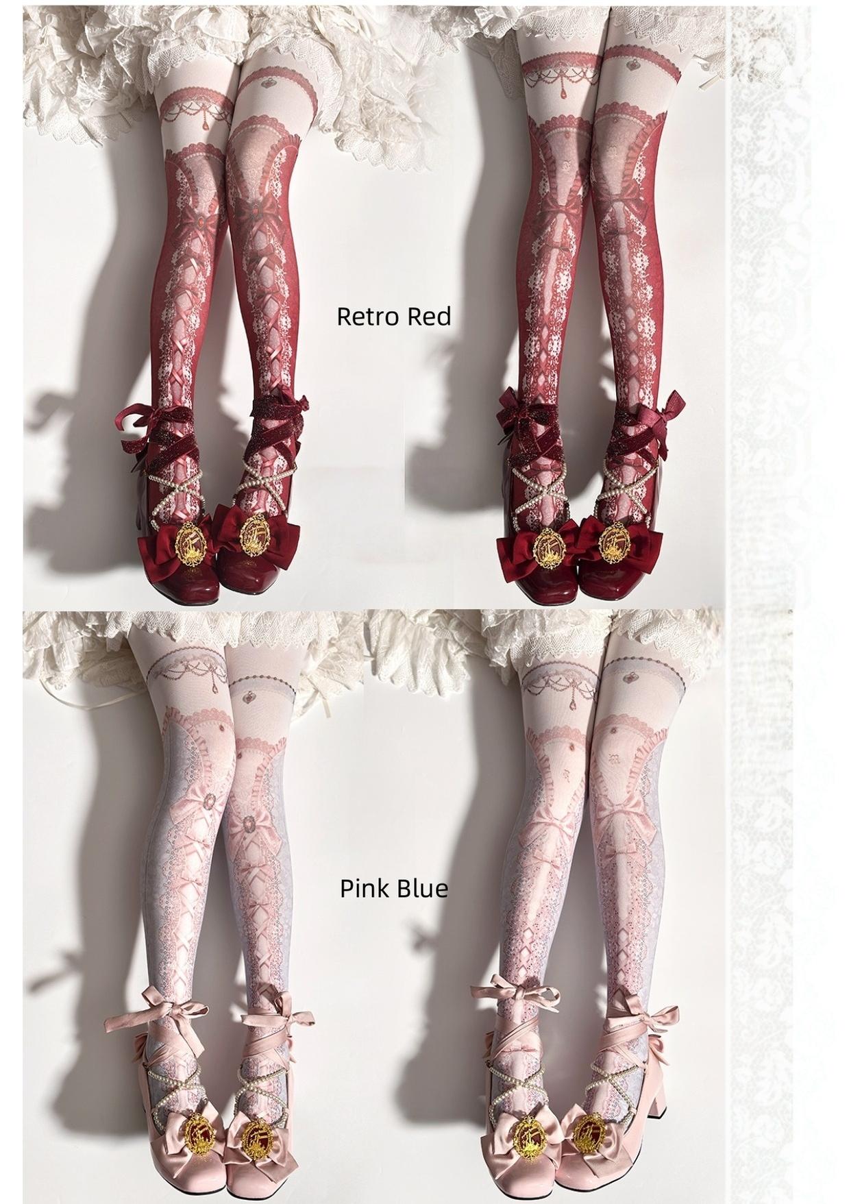 Red Maria - Printed Lolita Pantyhose, Multiple Colors