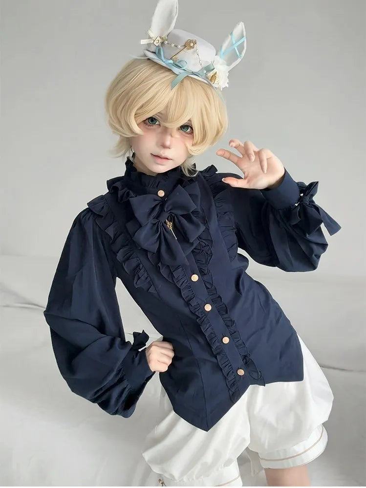 Fallen Holy Star - Ouji Lolita Ruffled Chiffon Blouse & Cape Set, Elastic Shorts 45816:863720