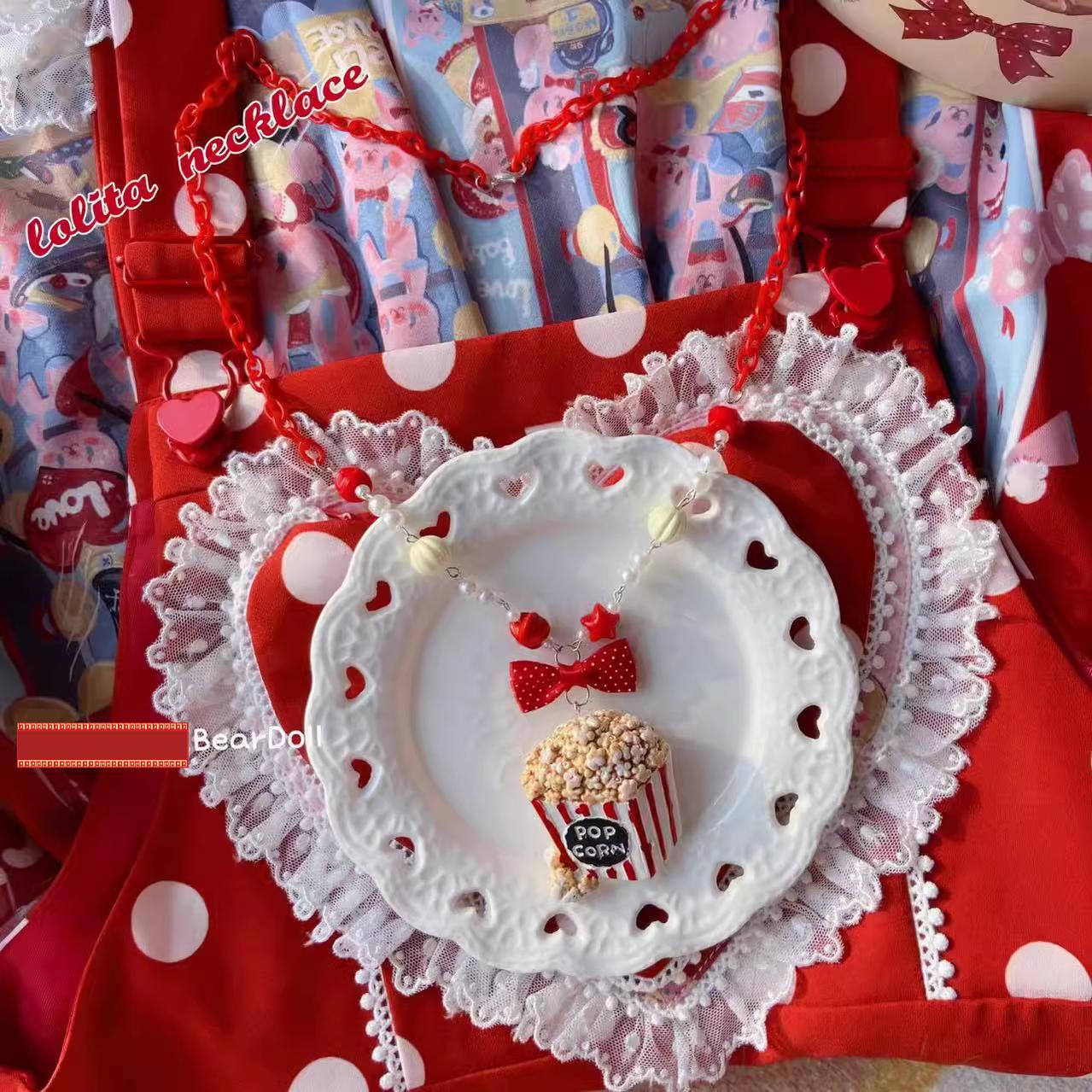Bear Doll~Sweet Lolita Necklace Cute Beaded Cake Popcorn Tomato Shape Accessories   