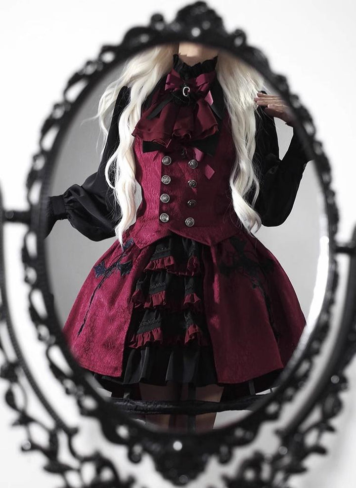 (BFM)CastleToo~Evil Twins~Ouji Lolita Vest Shorts Skirt Black Red Set Free size Skirt 